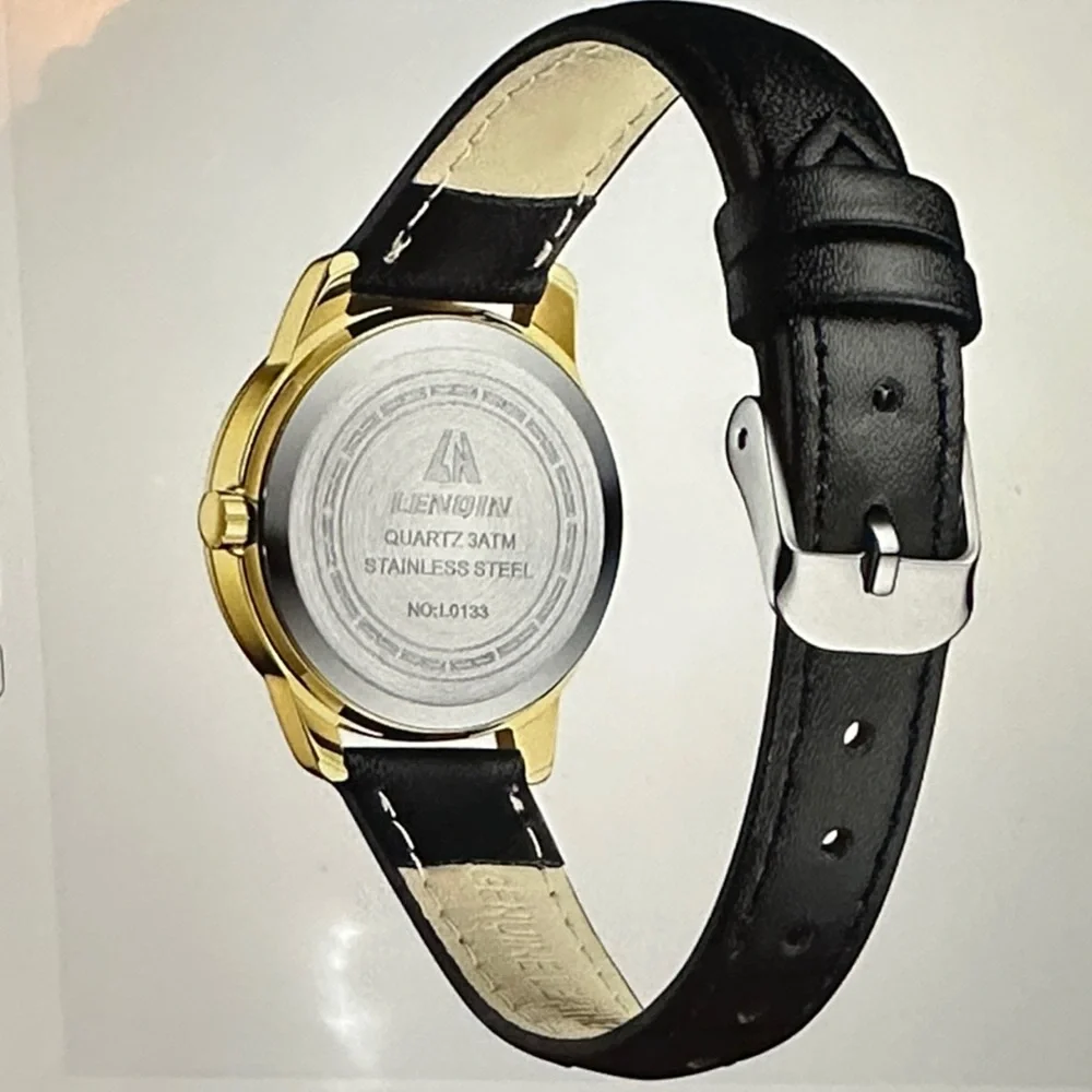 Women’s Classic Gold-Tone Round Watch with Black Leather Strap